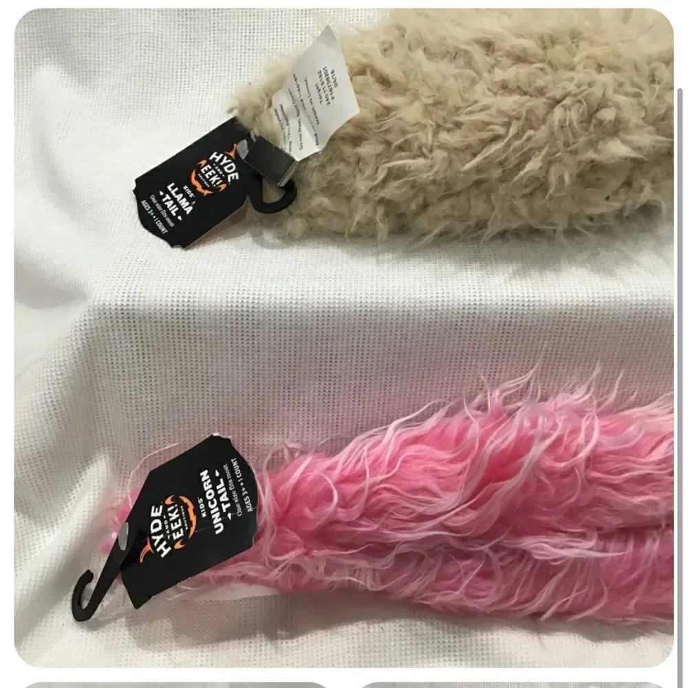 NEW Hyde and EEK! 2pc Lot Pink Unicorn & Tan Llama Clip on Tails 2pc NEW